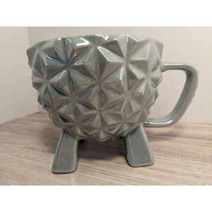 Disney Epcot 3D Spaceship Earth Iridescent Grey Geometric Footed Ceramic Mug Cup